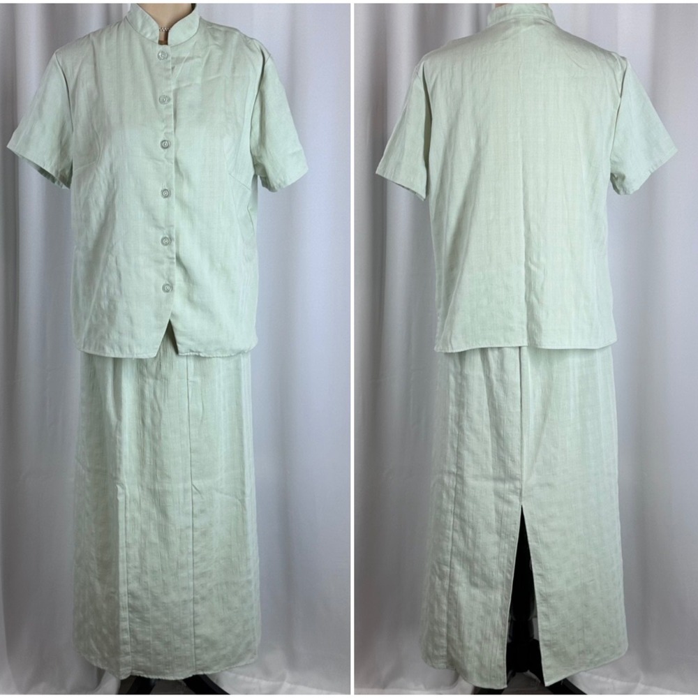 Carol‎ Horn Sage Green Skirt Set 2 Piece Button Top USA Vintage M